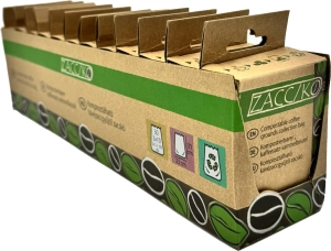 ZACC/KO közületi kiszerelésű 12 darabos lebomló kávézacc zacskók tálaló kartonban